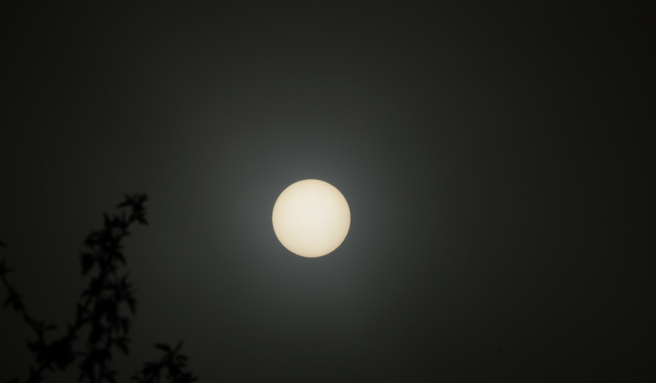 Sun with limb darkening seen through a thin fog